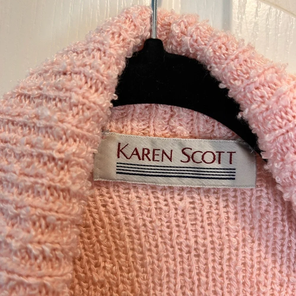🌸”Karen Scott Vintage Baby Pink Nubby Knot Open Front Cardigan w/ Pockets Size L - Picture 7 of 17
